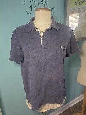 Men's Navy Burberry Black Polo with Chest Logo